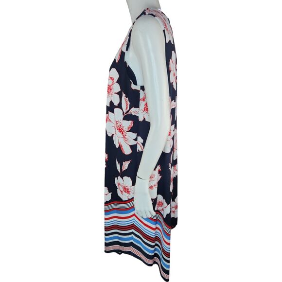 Dressbarn Navy Floral Striped Sleeveless Asymmetrical Hem Dress Womens 10 Midi - Picture 6 of 12